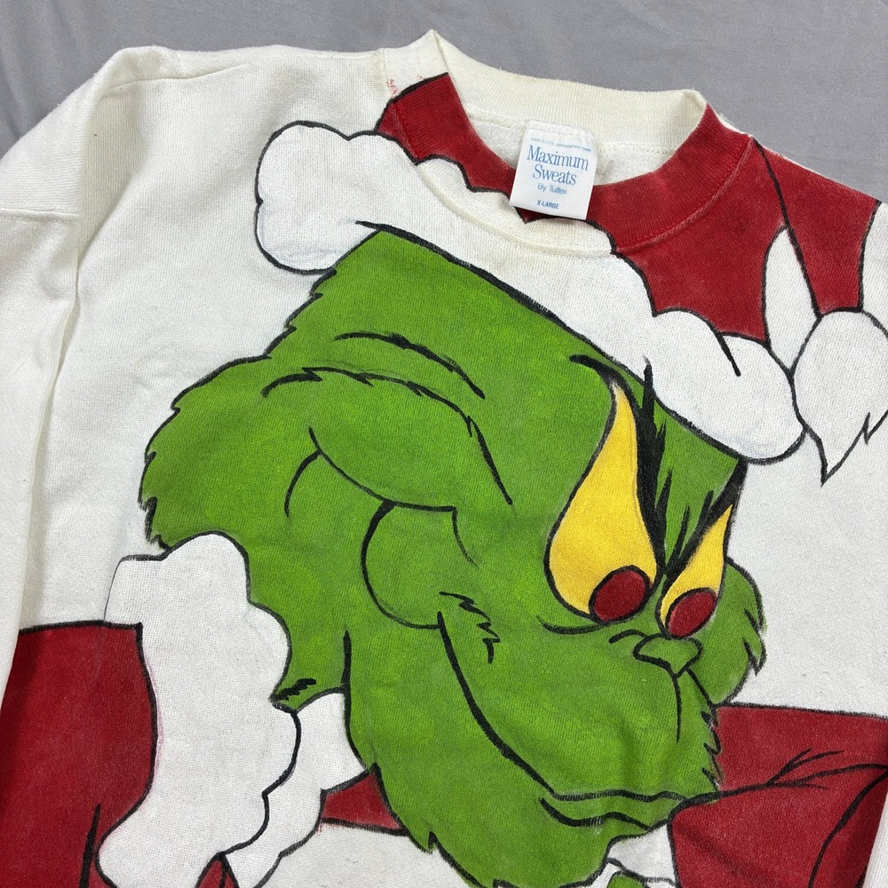 Tultex The Grinch Sweatshirt Mens XL White Vintage 90s Graphic Holiday Retro